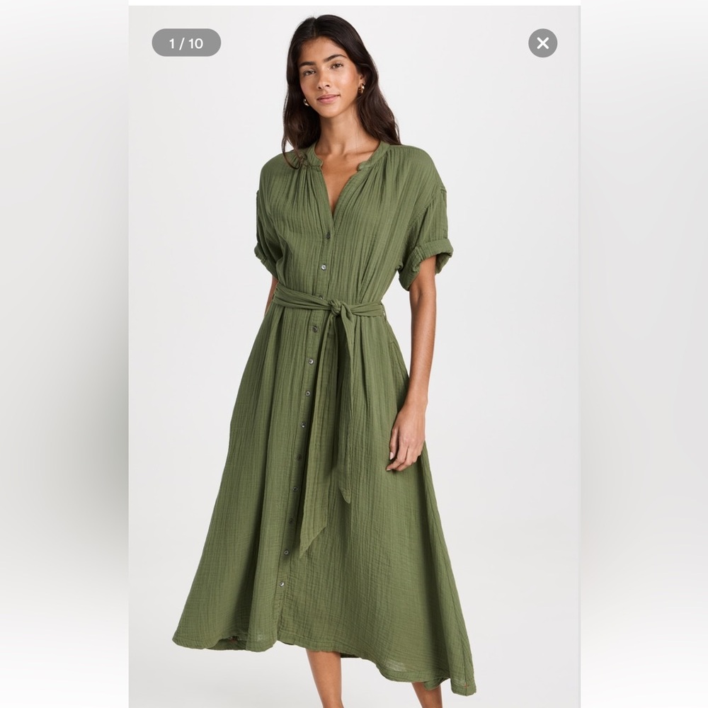 XIRENA Cate Elegant Green Midi Dress Made in USA Without Belt - Picture 2 of 16